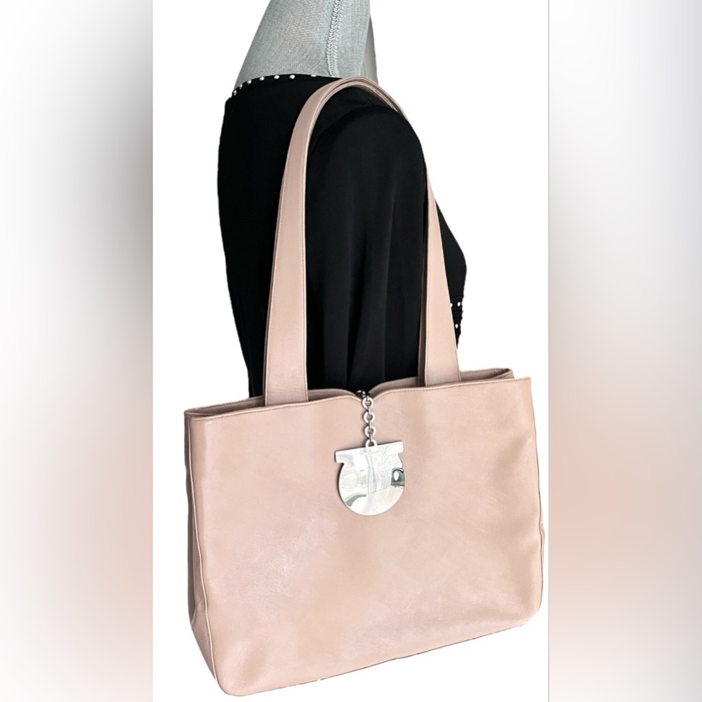 Salvatore Ferragamo Gancini Beige Saffiano Tote shoulder bag- repainted in Beige